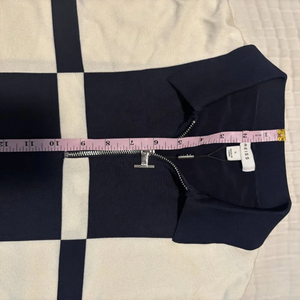 Reiss Colorblock Quarter Zip Sweater Navy Cream Retro Pullover Men’s Large